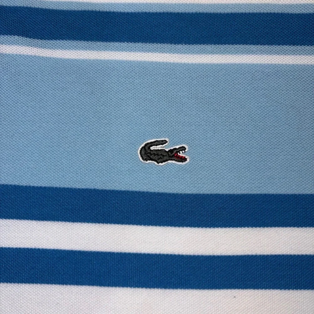 Lacoste Mens 2X Striped Pique Polo Shirt Blue White Short Sleeve Logo Top
